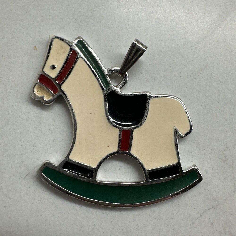 Wallace Silversmiths Pewter Enamel Rocking Horse Cookie Ornament Pendant Gift